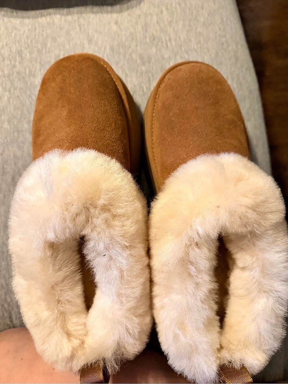 UGG Tazz Platform Slipper Shearling Trim Brown & Cream NWT